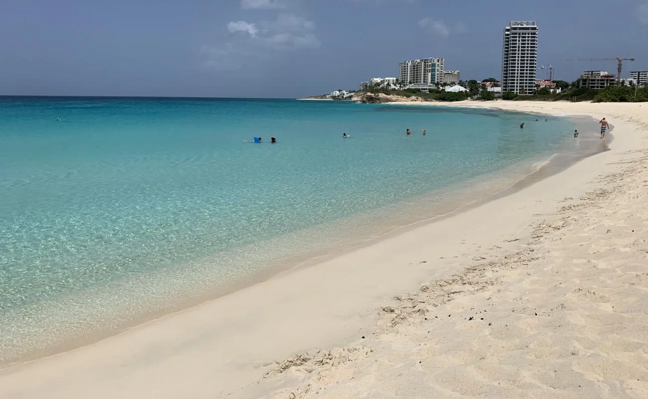Clear turquoise water and white sand at Mullet Bay in Saint Martin
